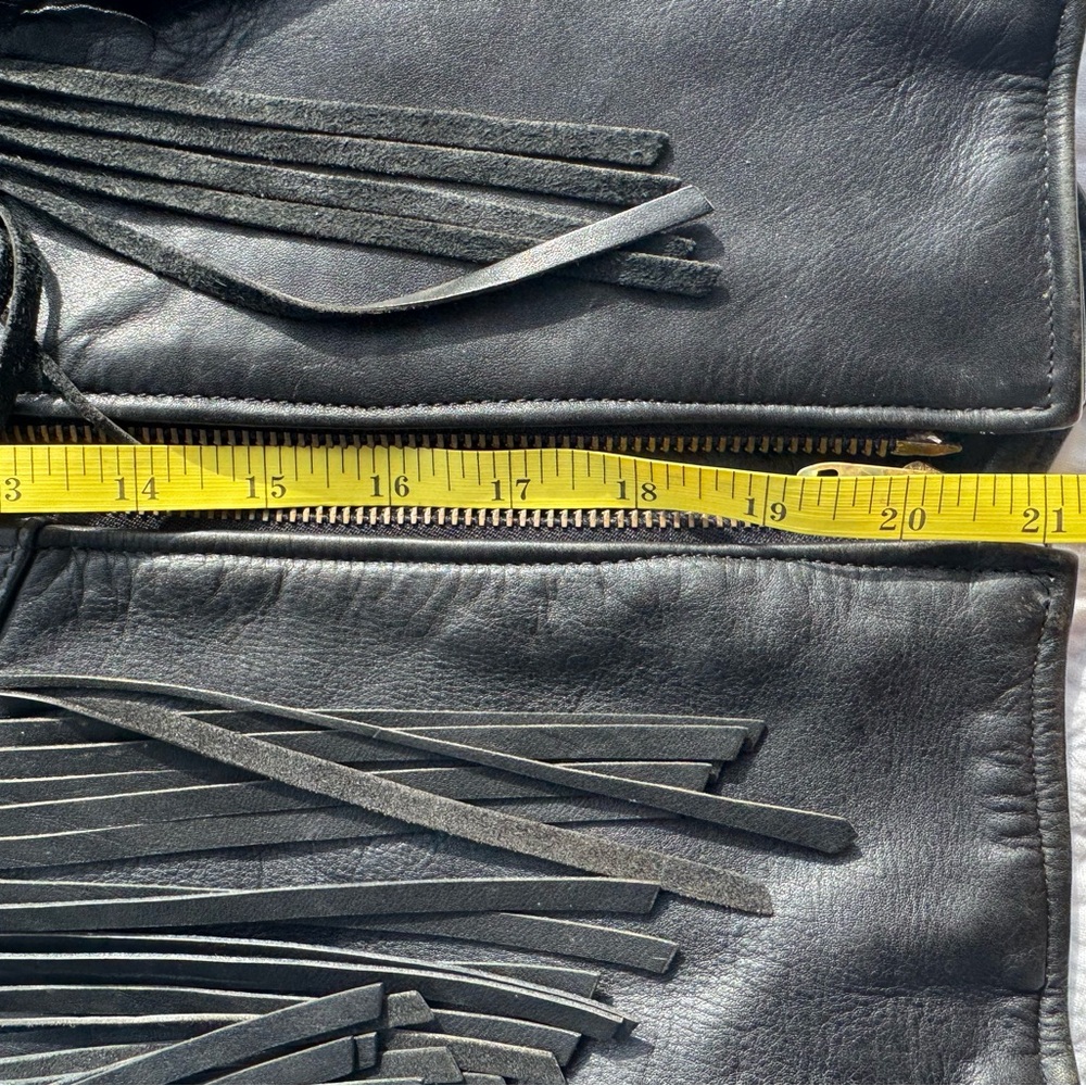 Protech vintage leather fringe jacket, black western Moto biker made in USA - Picture 4 of 8